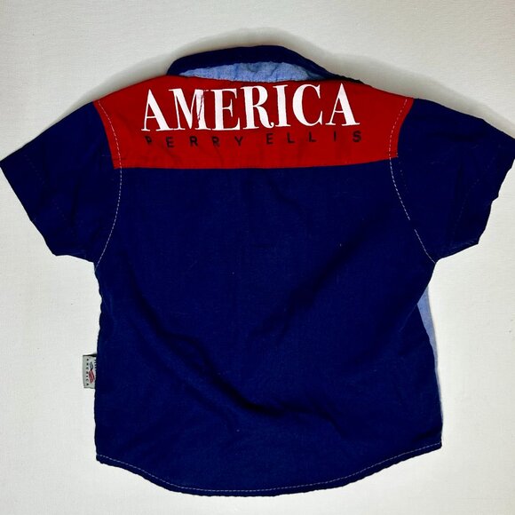 Perry Ellis America 12M Infant Toddler Shirt Colorblock Logo Button-Front- KC022 - Picture 2 of 4